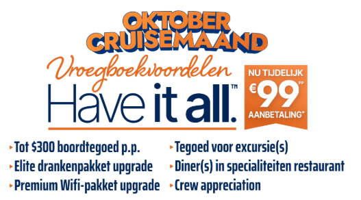 Vroegboekvoordeel Oktober Cruisemaand
